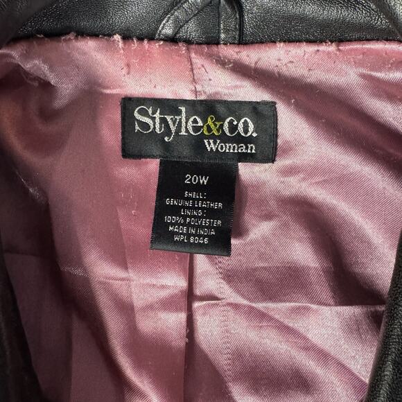 VTG Style & Co Women’s Black Genuine Leather Jacket Size 20W Y2K Quiet Luxury - Picture 3 of 11